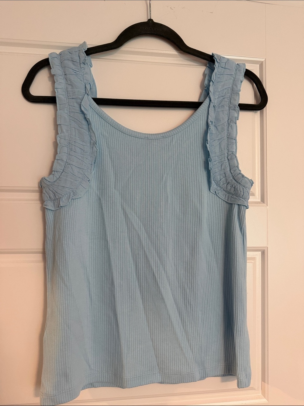 J. Crew Sky Blue Ribbed Tank with Ruffle Straps - Picture 3 of 3